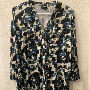 Verve Ami Shirt Womens Medium Faux Button Down 3/4 Sleeve - Green Abstract